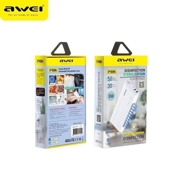 Power Bank – Αποτειρωτής Βακτηρίων – Awei P18K Λευκό - MrClick